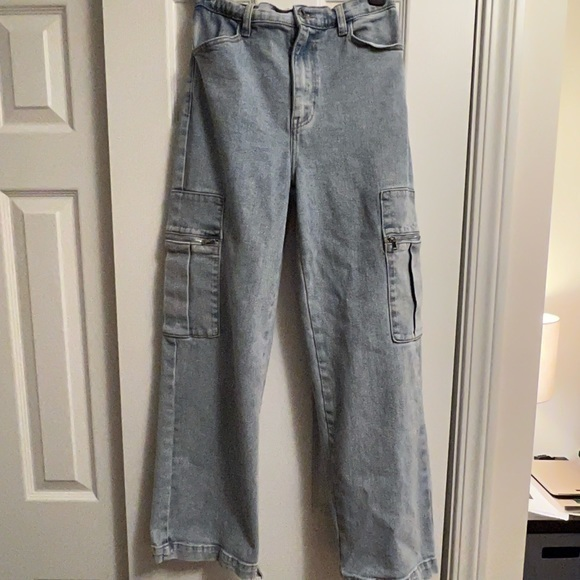 Weworewhat Womens Cargo Jeans‎ Y2K Utility Stretch Denim Straight Jeans M  90s - Picture 1 of 9
